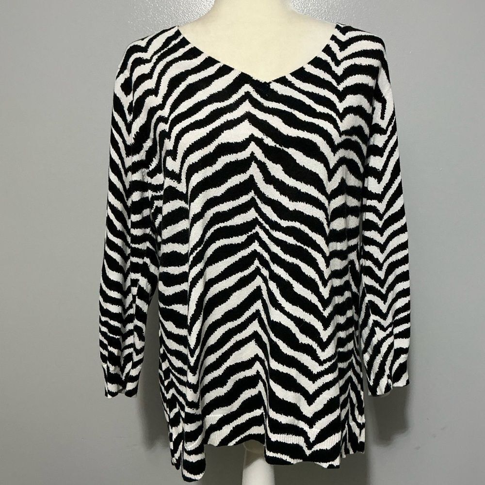 Caribbean Joe ladies black and white 3/4 sleeve shirt size XL